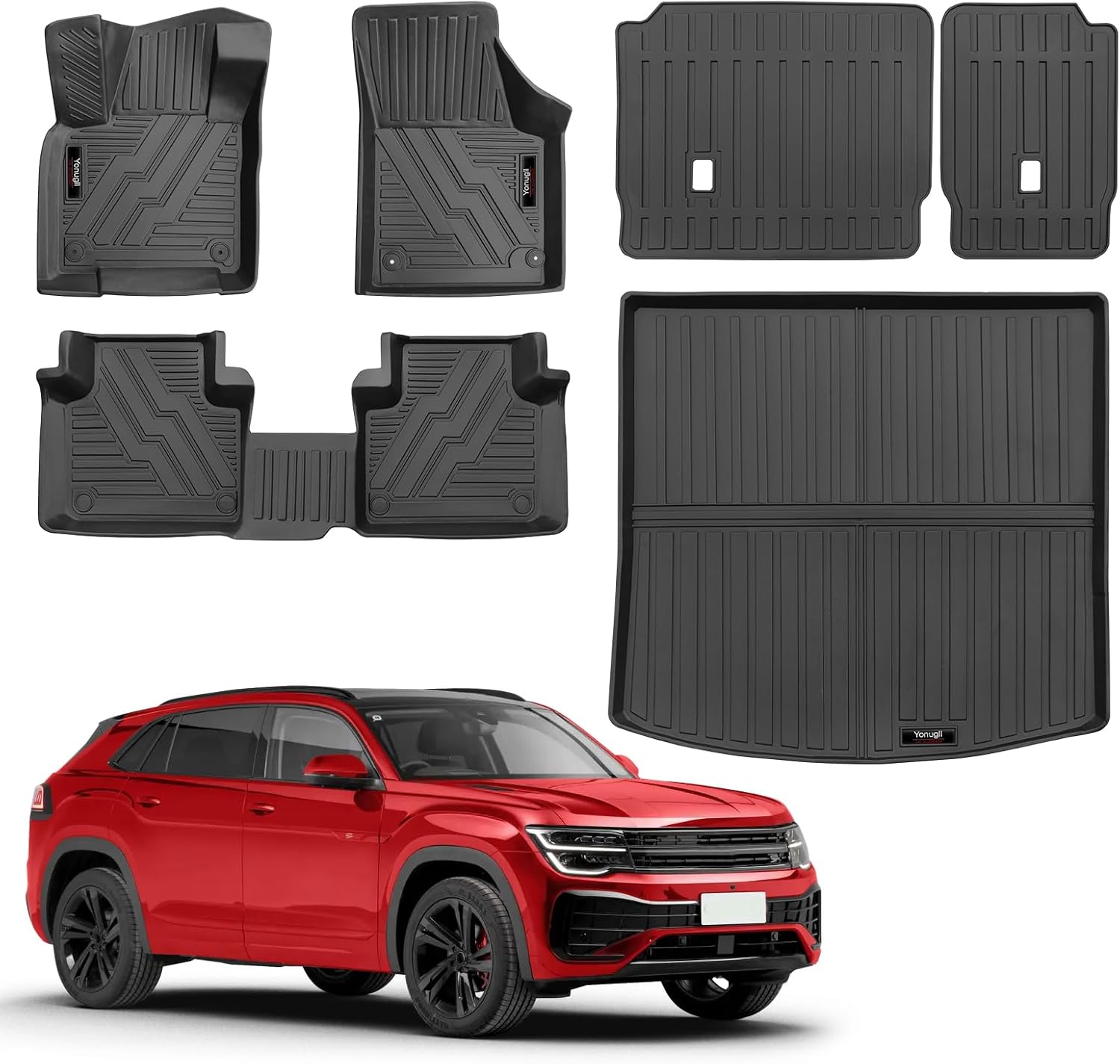 Custom for 2018-2024 2025 Volkswagen Atlas Cross Sport Floor Mats Trunk Cargo Liner and Rear Seat Backrest Mat All Weather TPE Protection Mat Accessories (only for VW Atlas Cross Sport 5 Seats) for Volkswagen Atlas Cross Sport 5 Seats
