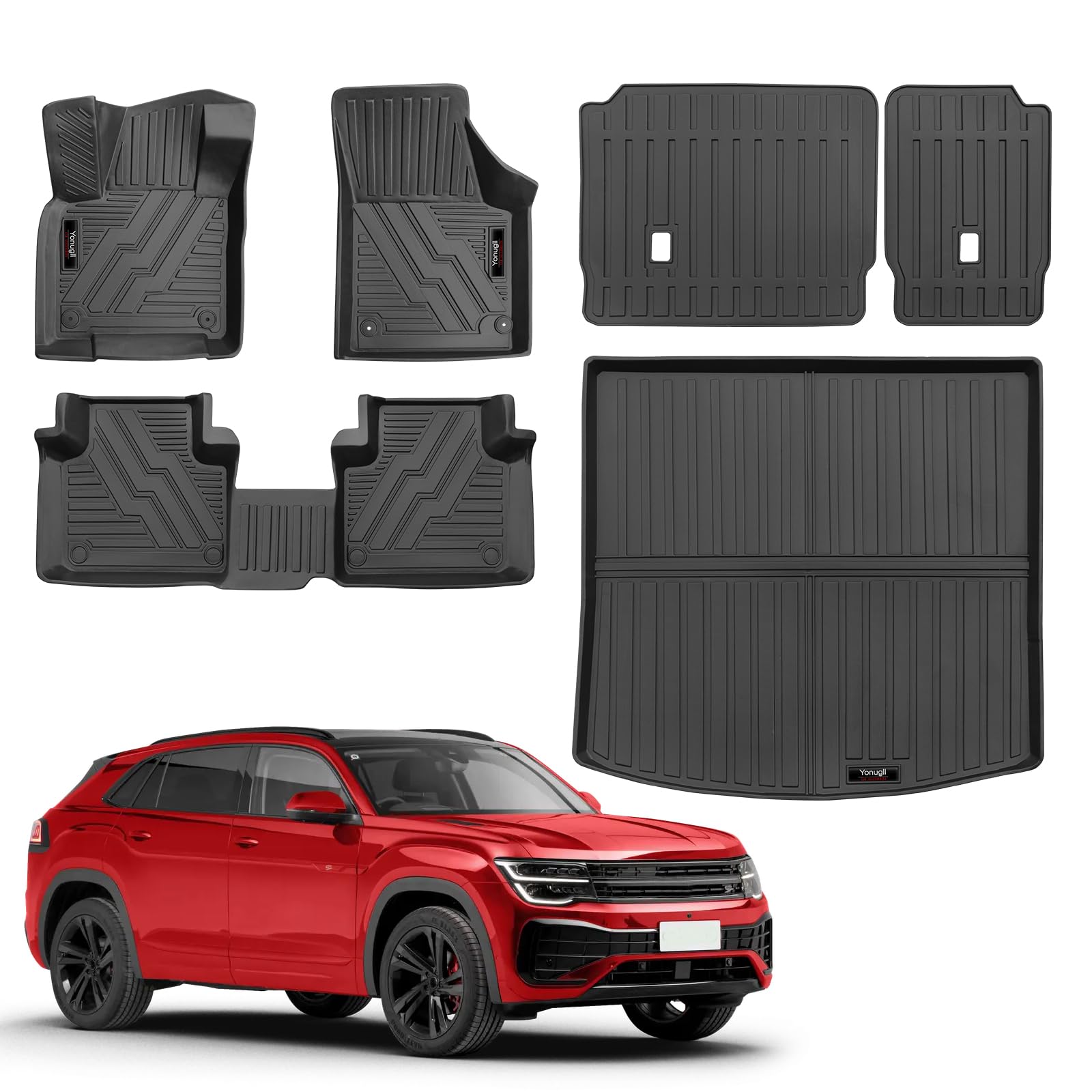 Custom for 2018-2025 2026 Volkswagen Atlas Cross Sport Floor Mats Trunk Cargo Liner and Rear Seat Backrest Mat All Weather TPE Protection Mat Accessories (only for VW Atlas Cross Sport 5 Seats)