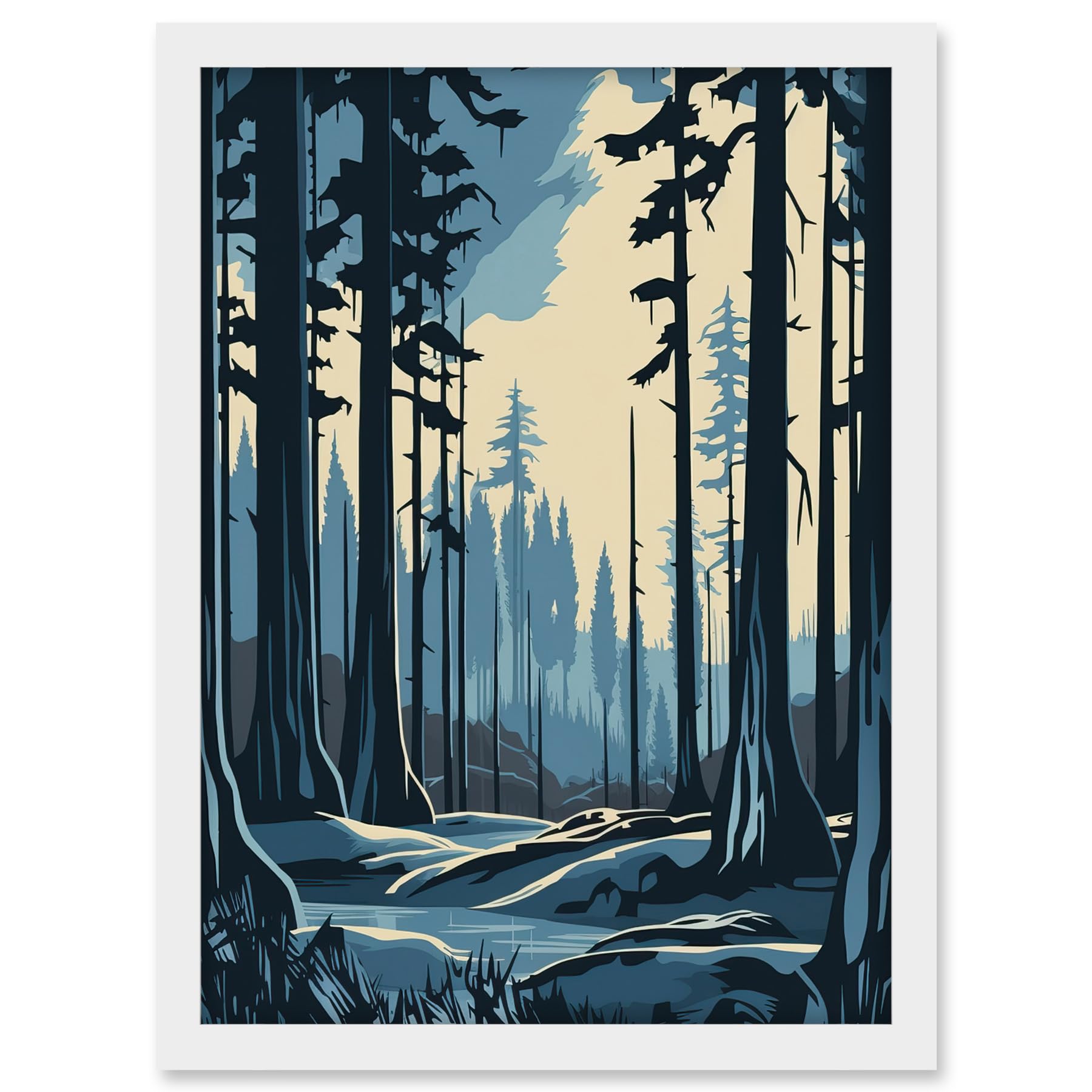 Artery8 Taiga Boreal Forest Winter Landscape Illustration Artwork Framed A3 Wall Art Print