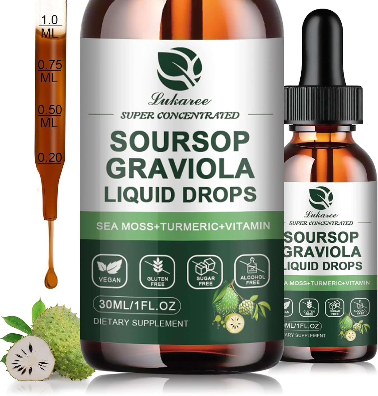 (2 Pack) Soursop Graviola Leaf Extract Liquid Drop Plus Pure Botanical Sea Moss for Cell Support & Regeneration, Immunity, Liver, Gut & Antioxidant - Soursop Bitters Liquid, Natural Flavor, 1 Fl Oz