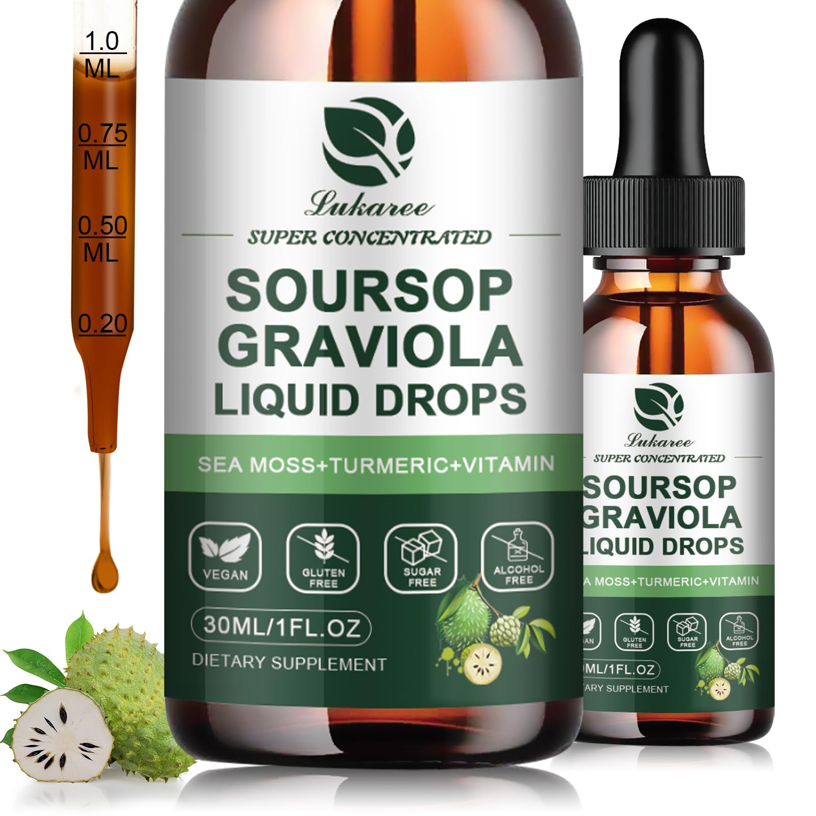 (2 Pack) Soursop Graviola Leaf Extract Liquid Drop Plus Pure Botanical Sea Moss for Cell Support & Regeneration, Immunity, Liver, Gut & Antioxidant - Soursop Bitters Liquid, Natural Flavor, 1 Fl OzCarbonfree CertifiedClimeCo Certified