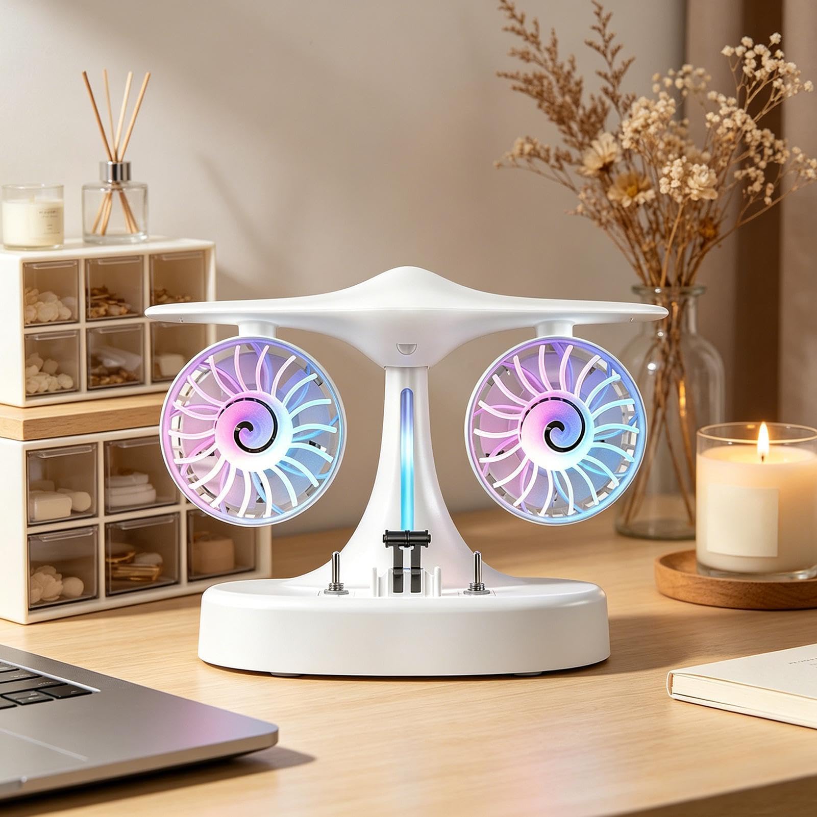 Genérico Ventilador de Escritorio 3 Velocidades Con Nebulización Y Doble | Ventilador Personal de Escritorio Pequeño y Silencioso para Oficina en Casa Apartamento Escuela Salón Verano Viaje Ca