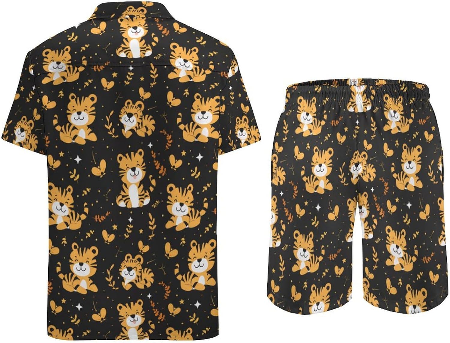 Cute Tiger Men's Summer Beach Outfits Shirt And Shorts Set 2 Piece Vacation Swimwear