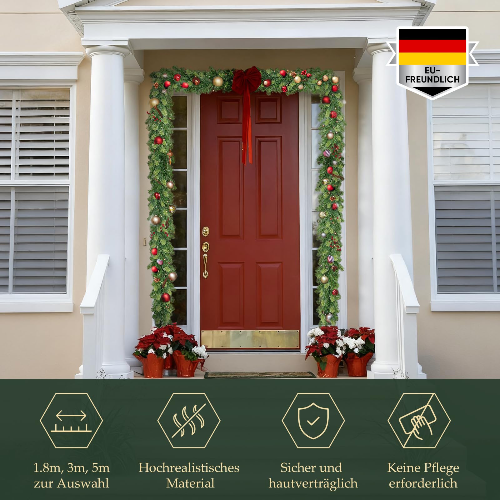 SALCAR 3 m Weihnachtsgirlande mit 280 Zweigen, PE und versteckte PVC-Zweige in frischem Grün – Künstliche Weihnachtsdekoration für Innen und Außen