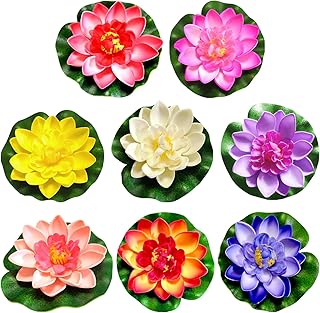 Lot de 8 fleurs de lotus artificielles - Décoration de piscine - Fleurs de lotus artificielles - Décoration de bassin en plein air - Plantes de piscine flottantes