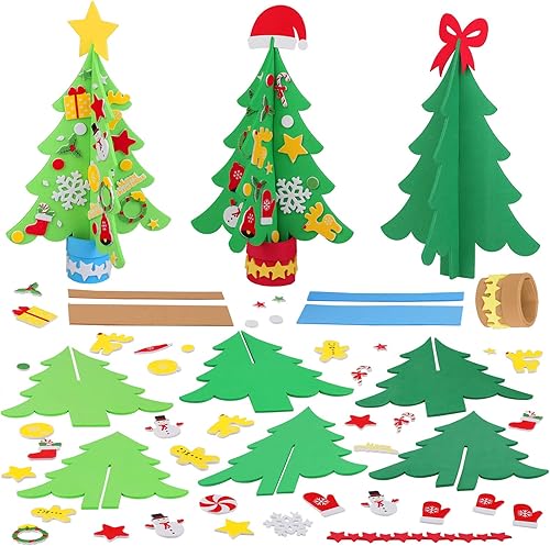Aneco 12 kits de espuma artesanal árbol de Navidad DIY 3D árbol de Navidad combinación pegatinas para hacer divertido árbol de Navidad