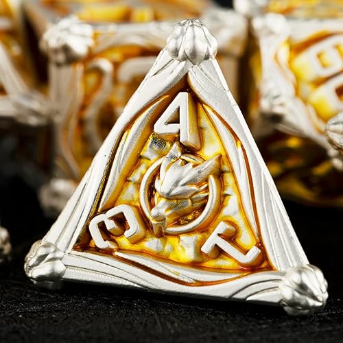 Miniatura 2 de Surpass DND - Juego de dados poliédricos de metal, 7 piezas para juegos de rol para Calabozos y Dragones, juegos de mesa RPG MTG (verde) (amarillo)