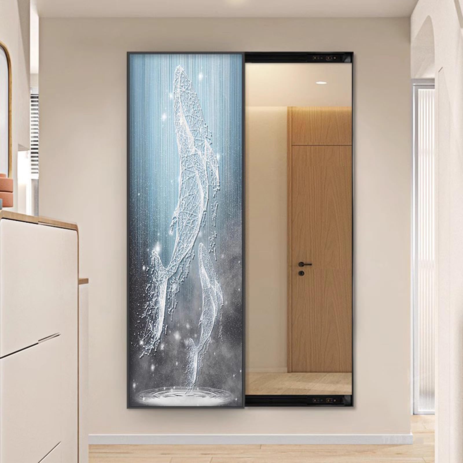 Miroir coulissant suspendu haut de gamme avec rail fluide pour décoration de salon chic