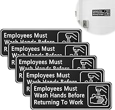 Employees Must Wash Hands Sign Wash Your Hands Sign Self-Adhesive Signage for Bathroom Office Hand Washing Signs with Symbols Waterproof Signs for Indoor Outdoor Restaurant Hospital 5 Pack