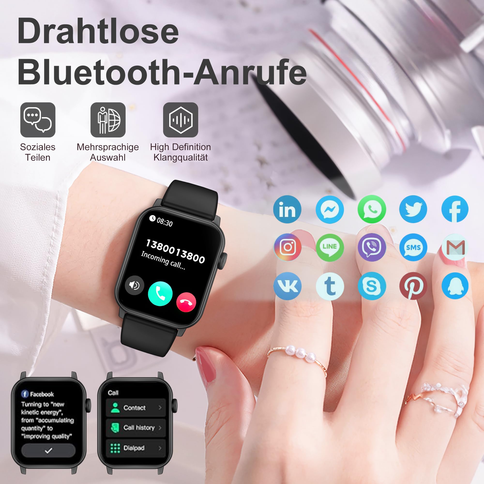 2026 Montre connectée pour homme et femme avec fonction téléphone, montre de fitness HD de 4,7 cm avec plus de 100 modes sportifs, suivi de la fréquence cardiaque/SpO2/podomètre et moniteur de sommeil