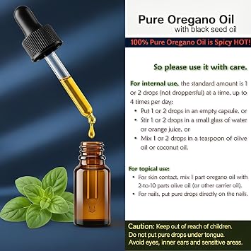 Wild Oregano Oil with Black Seed 80%+ Carvacrol Pure & Undiluted 0.34 fl oz Liquid Drops | GMP Certified