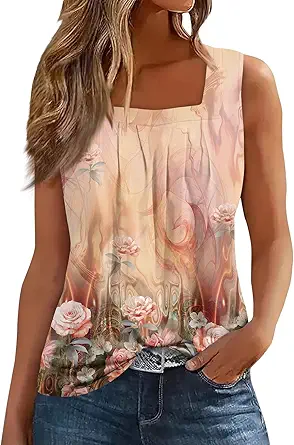 Spring Summer Plus Size Dressy Tank Tops for Women 2025 Womens Workout Floral Boho Beach Sleeveless Shirts Blouses