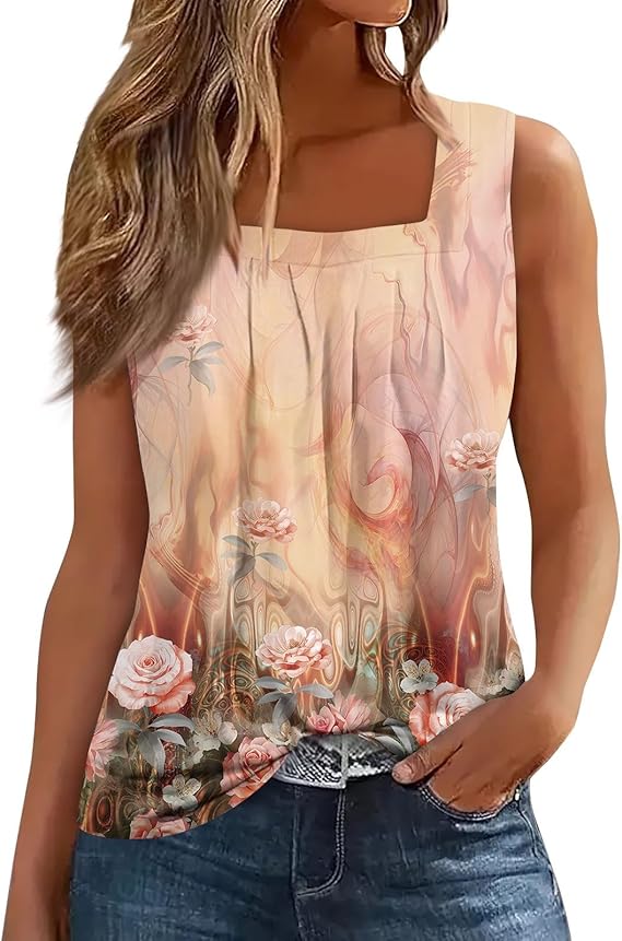 Spring Summer Plus Size Dressy Tank Tops for Women 2025 Womens Workout Floral Boho Beach Sleeveless Shirts Blouses