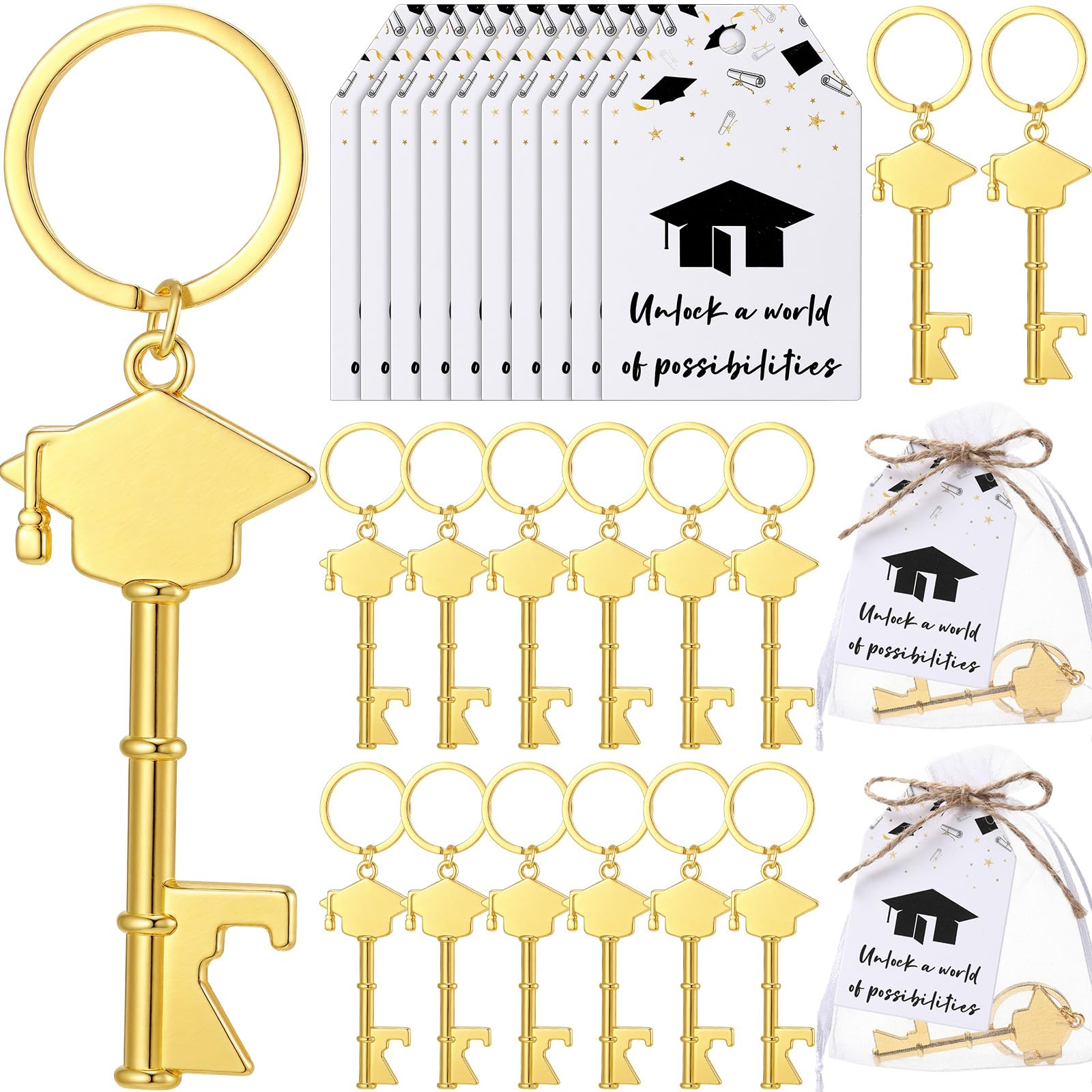 Ninehaoou 25 Sets Graduation Party Favor for Guest 2026 Graduation Cap Bottle Opener Keychain with Inspirational Cards Class of 2026 Gifts College