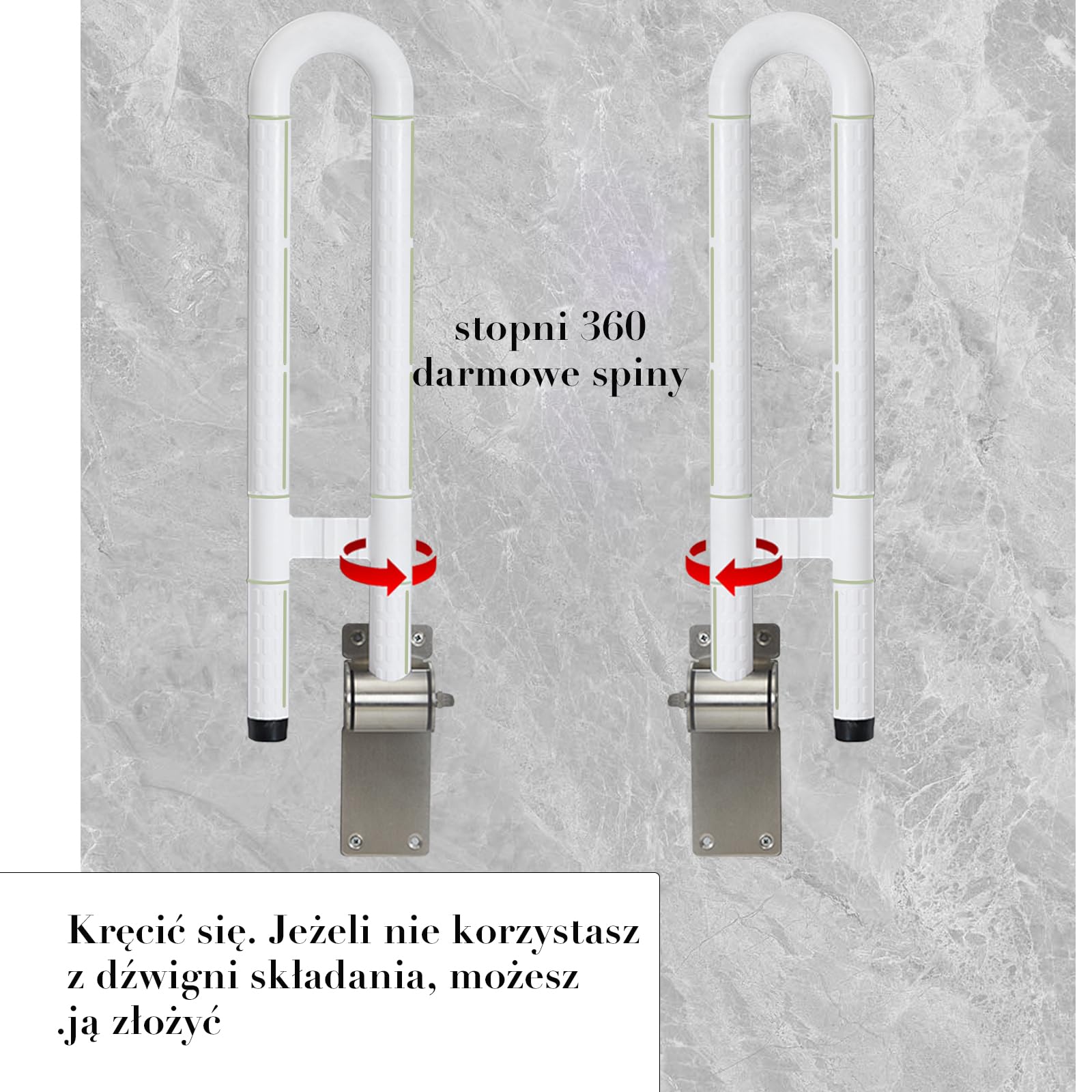Uchwyt ścienny do toalety, 60 cm dla seniorów, niepełnosprawnych, uchwyt do WC, składany uchwyt pomocniczy do wstawania, antypoślizgowe uchwyty toaletowe dla seniorów (biały, zwykły styl)