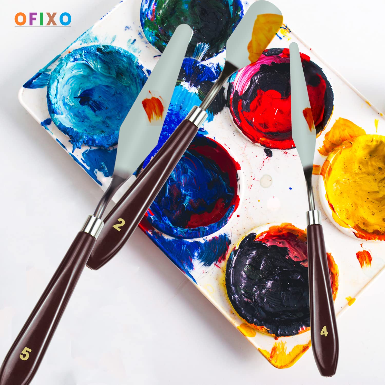 OFIXO 5 Piece Stainless Steel Spatula Palette Knife Painting Mixing Scraper Set 3