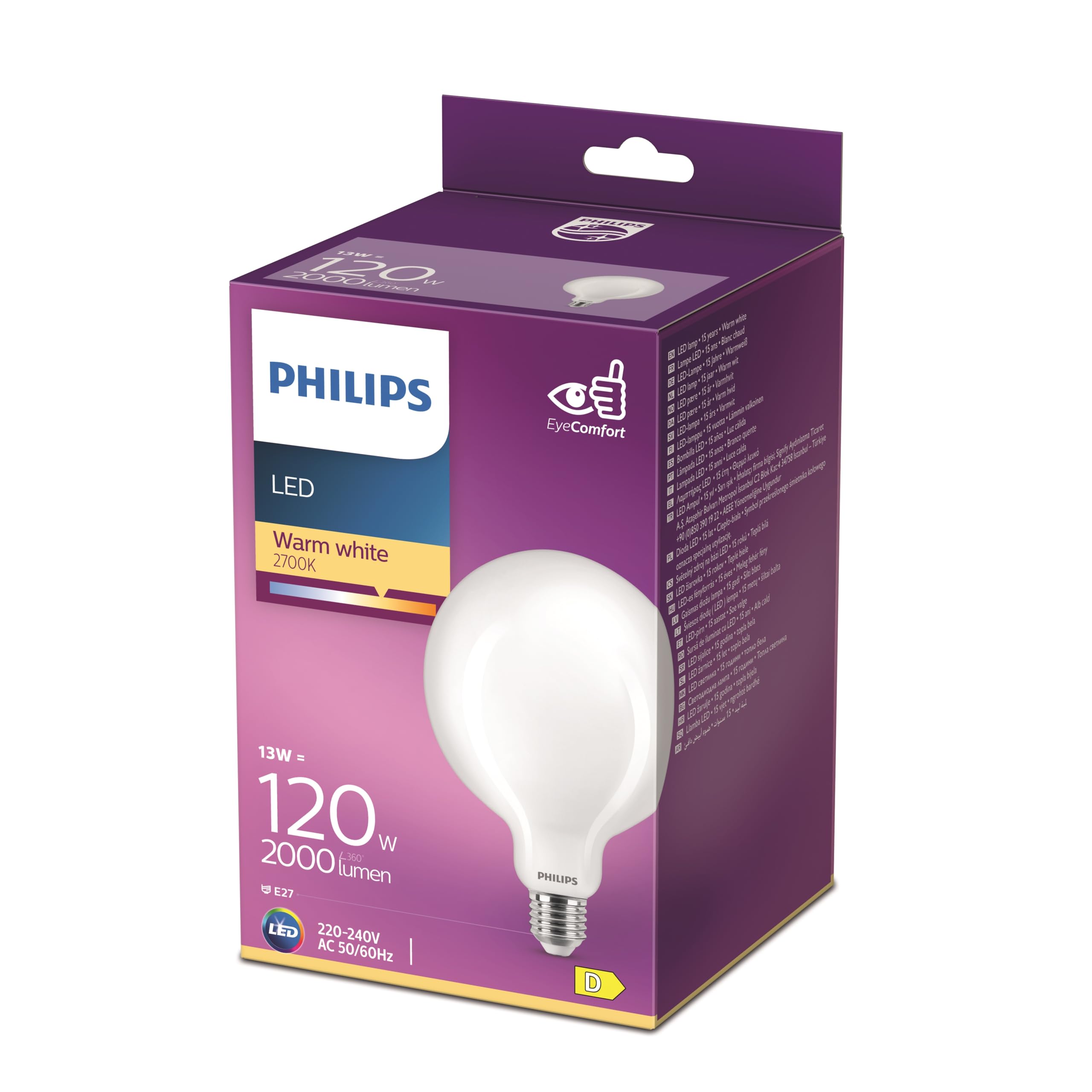 PHILIPS LIGHTING ampoule LED E27 120W Blanc Chaud Dépolie, Verre