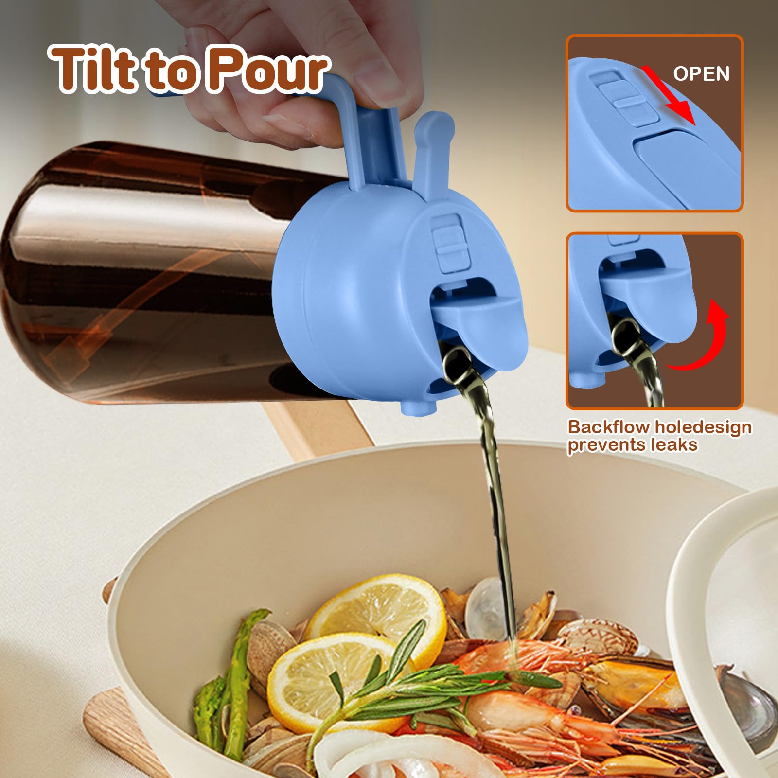 YARRAMATE 16oz/470ml Dark Brown Oil Sprayer for Cooking with Stickers, Food-grade Premium 2 in 1 Olive Oil Dispenser Bottle for Kitchen Gadgets, Air Fryer, Salad, Frying, BBQ (SkyBlue) - Image 6