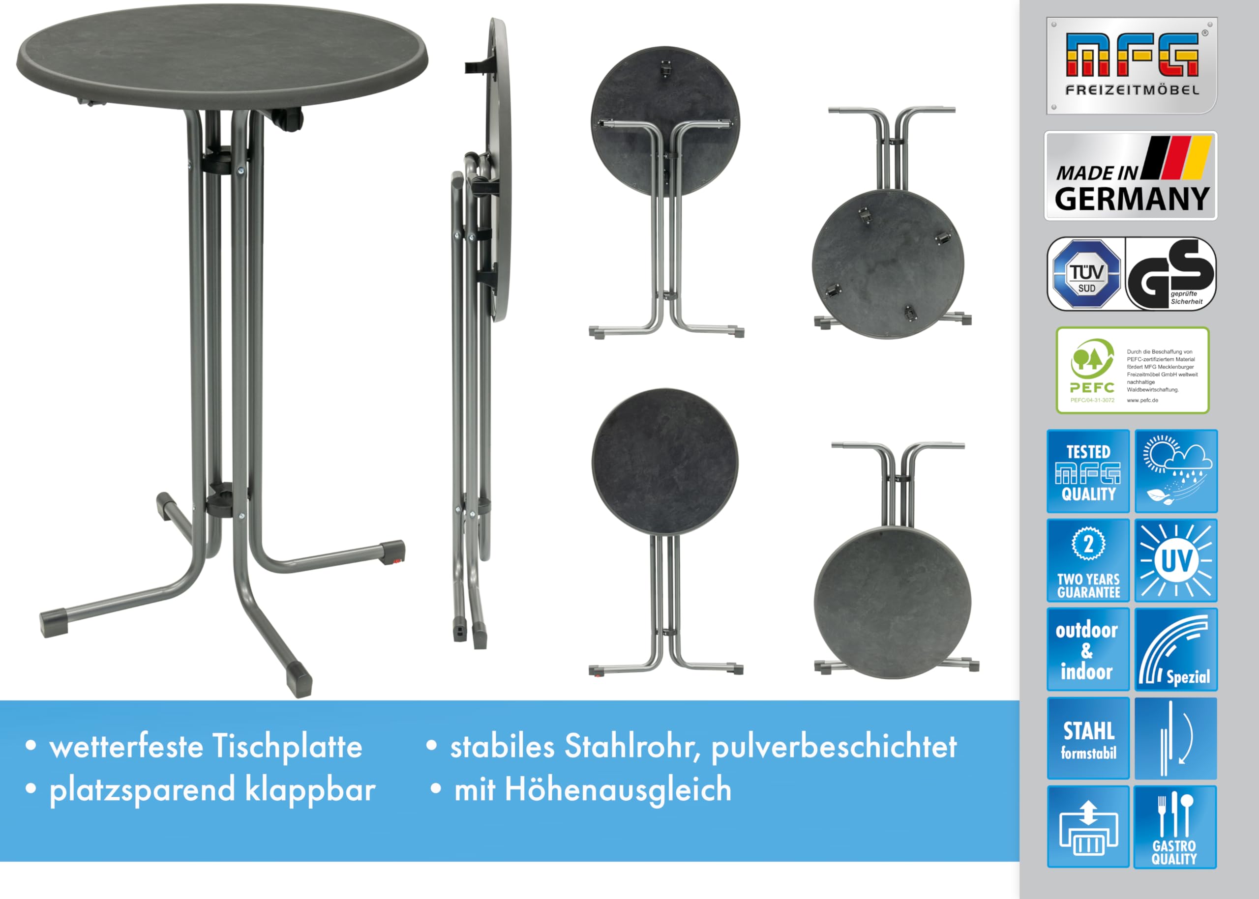 MFG Stehtisch d=70 cm, klappbar, anthrazit/Schiefer