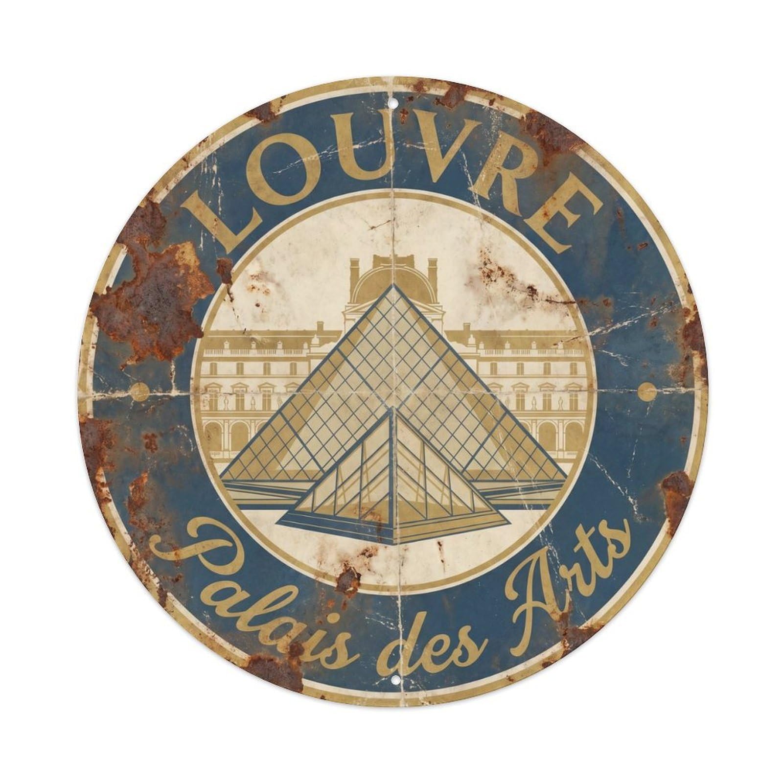 Vintage Travel Louvre Museum Parisian Metal Tin Sign Plaque Wall Decor for Cafe, Club, Garden Round Metal Poster 8x8Inch