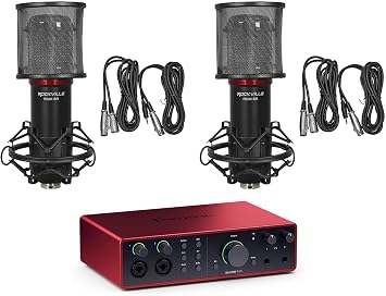 Audiosavings Bundle Focusrite SCARLETT 16I16 4G 4th Gen 24-bit 192 kHz Audio Recording Interface Bundle with 2 Rockville RCM SR Studio/Recording Condenser Microphone 3 Items