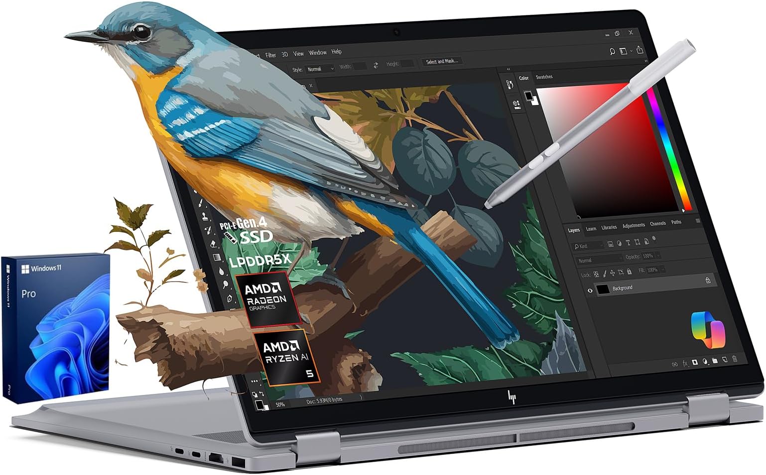 HP2025 New Envy x360 2-in-1 Laptop, OmniBook X Flip 16" Touchscreen 2K IPS Display, AMD Ryzen AI 5 340, 16GB LPDDR5X RAM, 512GB Gen 4 SSD, Copilot AI, WiFi 6E, w/Microsoft Surface Pen, Win 11 Pro