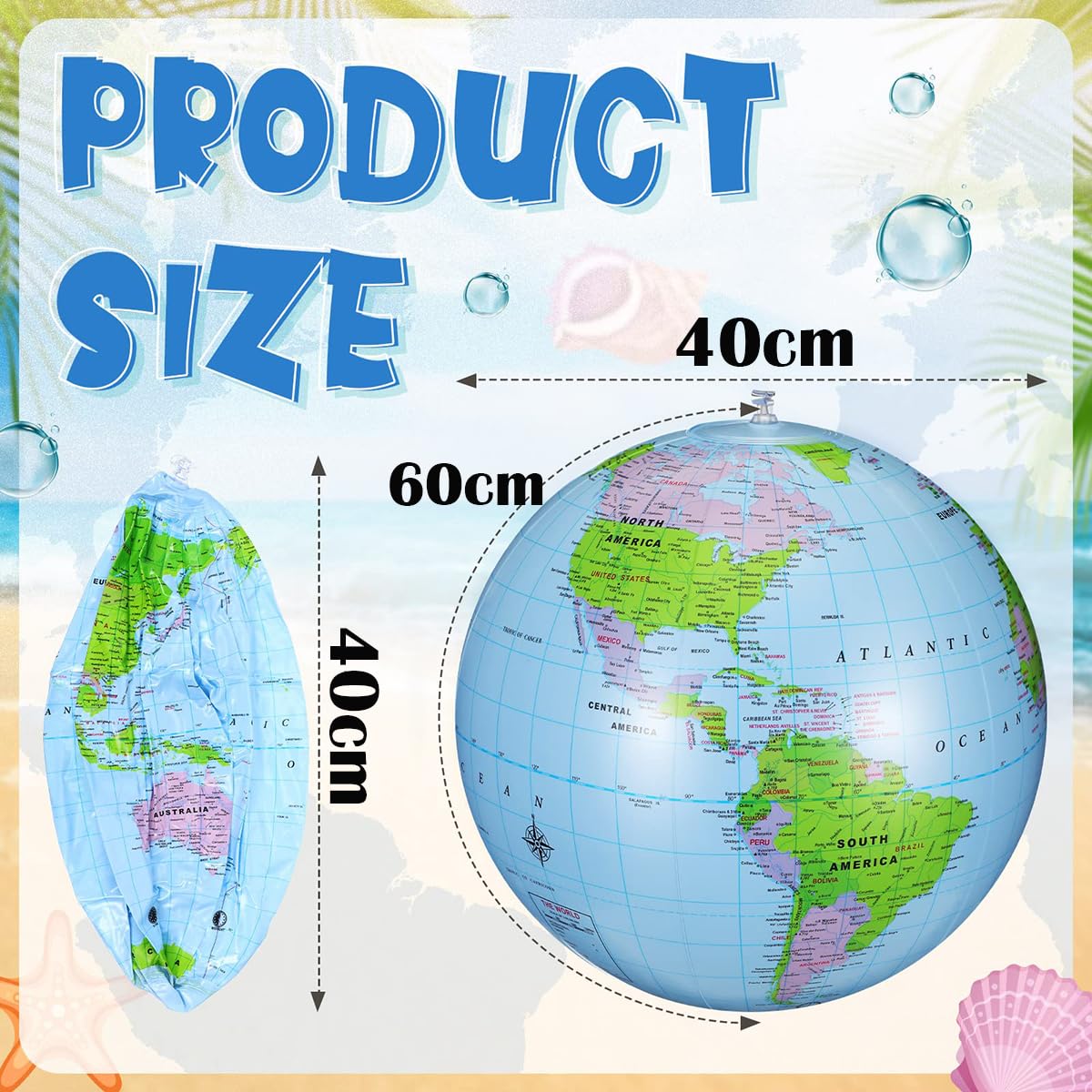 Pmeixcy Inflatable Globe,Blow up World Globe Beach Ball,Inflatable Earth Beach Ball for Beach Playing or Teaching,Party Bags,Summer Pool Party,PVC Material - Image 3 thumbnail