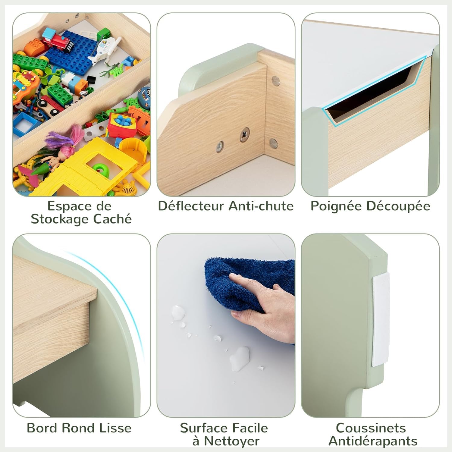 GOPLUS Table Enfant avec 2 Chaises, 4 en 1 Table d’Activité avec Plateau Rabattable à Double Face Tableau Noir/Blanc, Petit Bureau Enfant avec Rangement pour 3-6 Ans, Charge 30KG, Vert