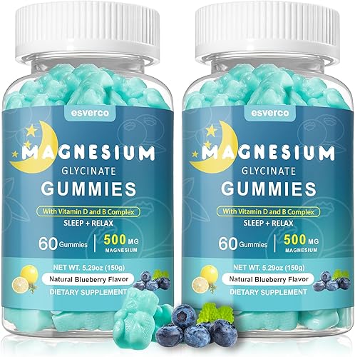 Gomitas de glicinato de magnesio, 500 mg de sueño para hombres y mujeres, promueven la relajación, el apoyo muscular, magnesio masticable, sin