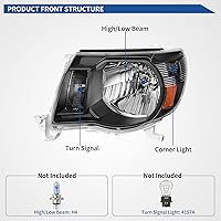 Vista 2 de oEdRo Conjunto de faros delanteros compatible con 2005 2006 2007 2008 2009 2010 2011 Tacoma con reflector ámbar lente transparente carcasa negra