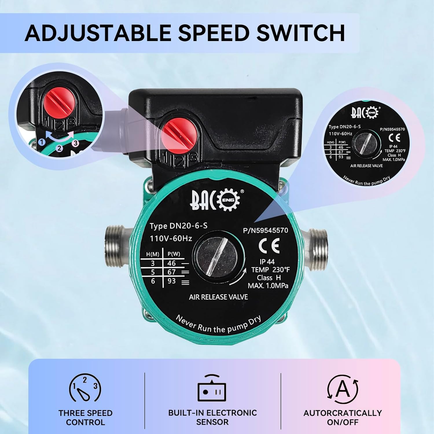 BACOENG Hot Water Recirculating Pump, 3/4" NPT 110V Automatic Circulating Pump for Water Heater Stainless Steel Head For Solar Heater (US Plug)