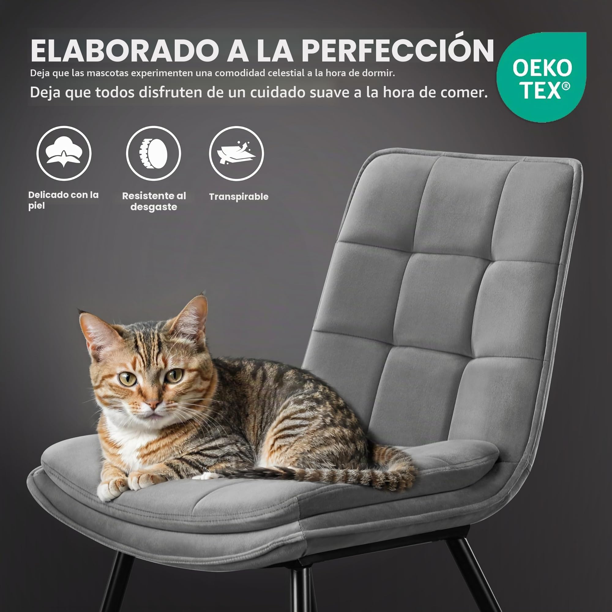 STOOLINK Juego de 2 Sillas de Comedor, Silla de Comedor de Terciopelo, Silla de Cocina Moderna sin Reposabrazos, Silla de Tapizadas Diseño de Tablero de Ajedrez para Cocina, Salón - Gris