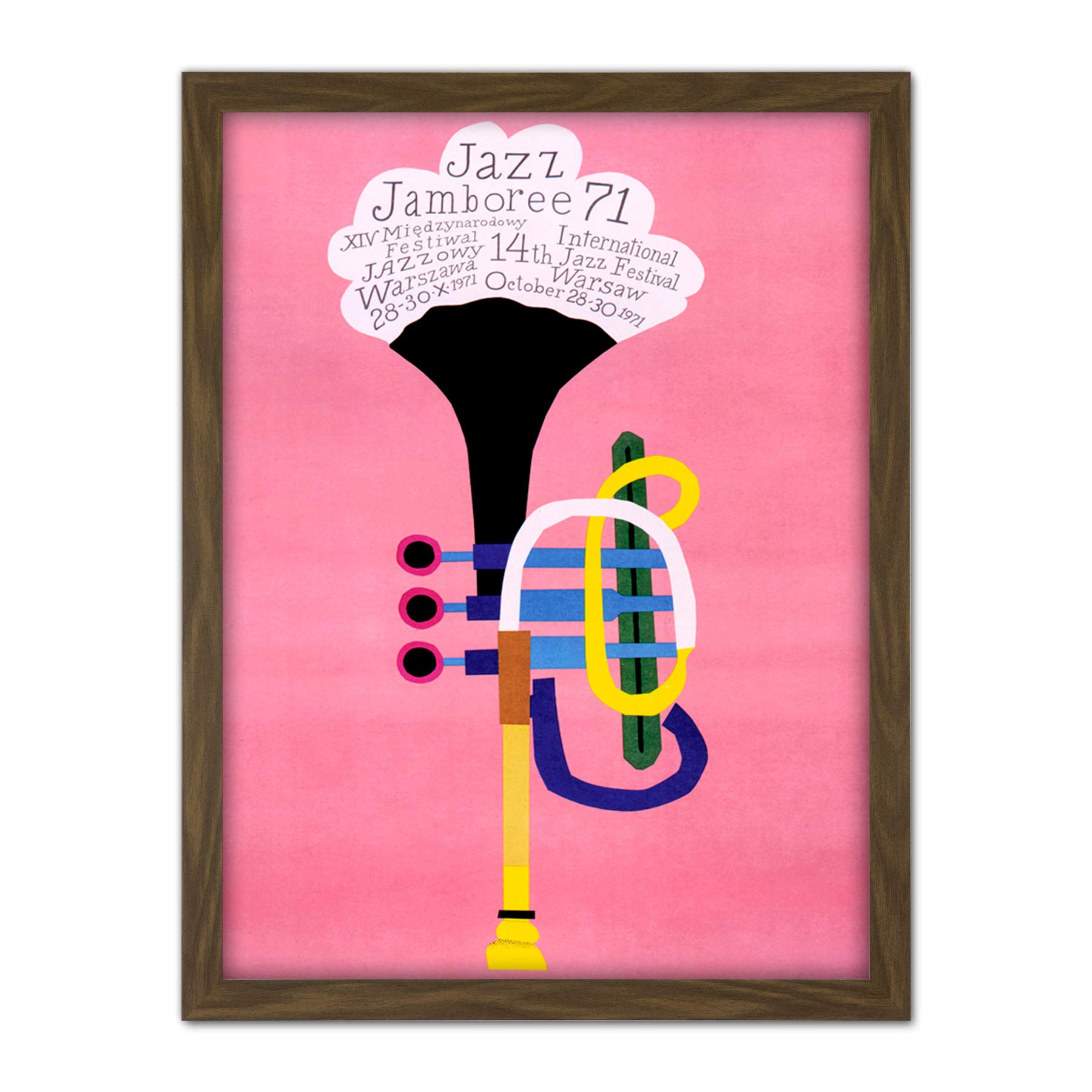 Wee Blue Coo Exhibition Jazz Poland Trumpet Abstract Artwork Framed Wall Art Print 18X24 Inch