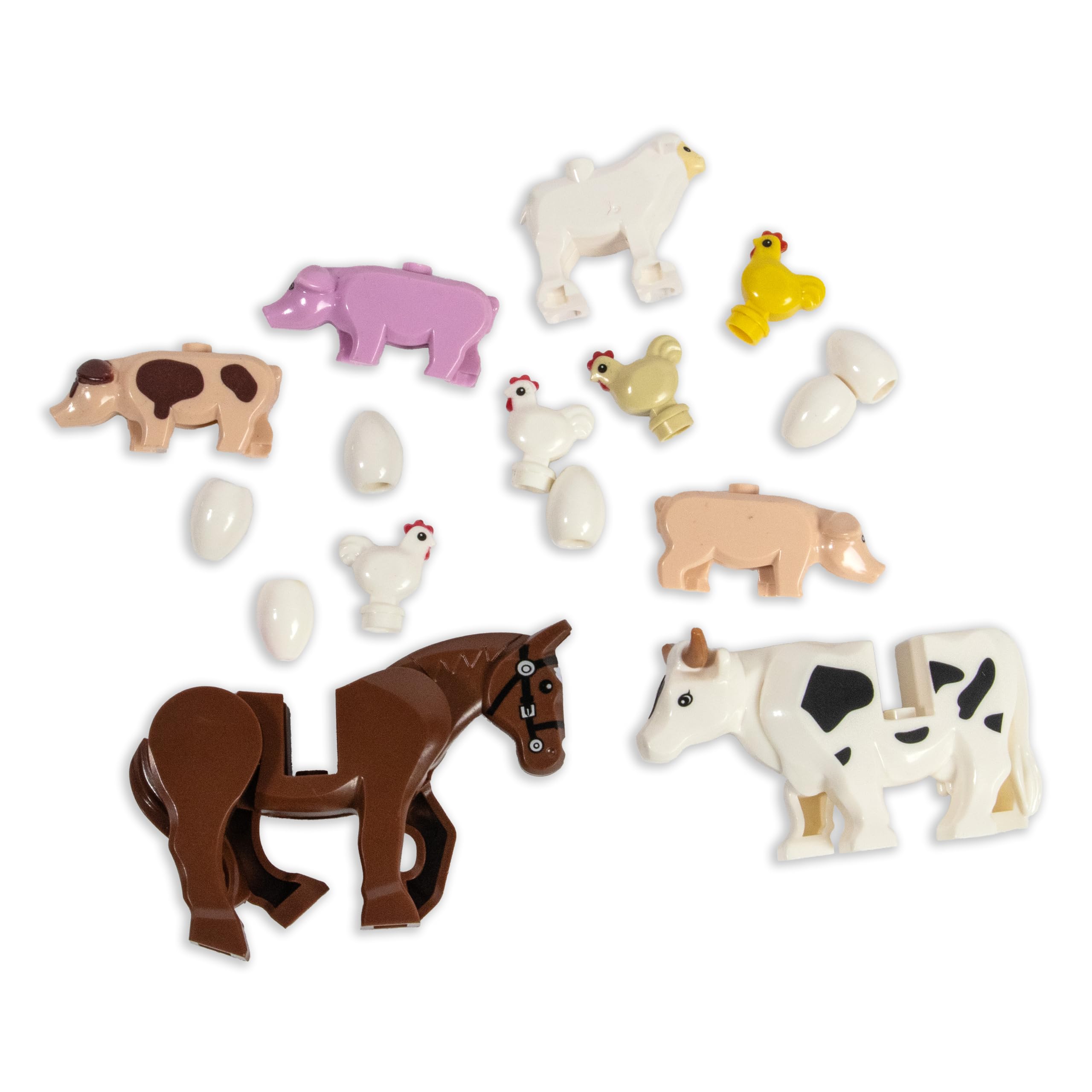 Brick Loot Farm Animal Toy Pack, 16 Building Block Accessories – Compatible with Lego Minifigures – Cows, Pigs, Chickens, Sheep, Horses, Eggs | Fun Set for Kids & Adults Age 6+ – Fits Major Brands