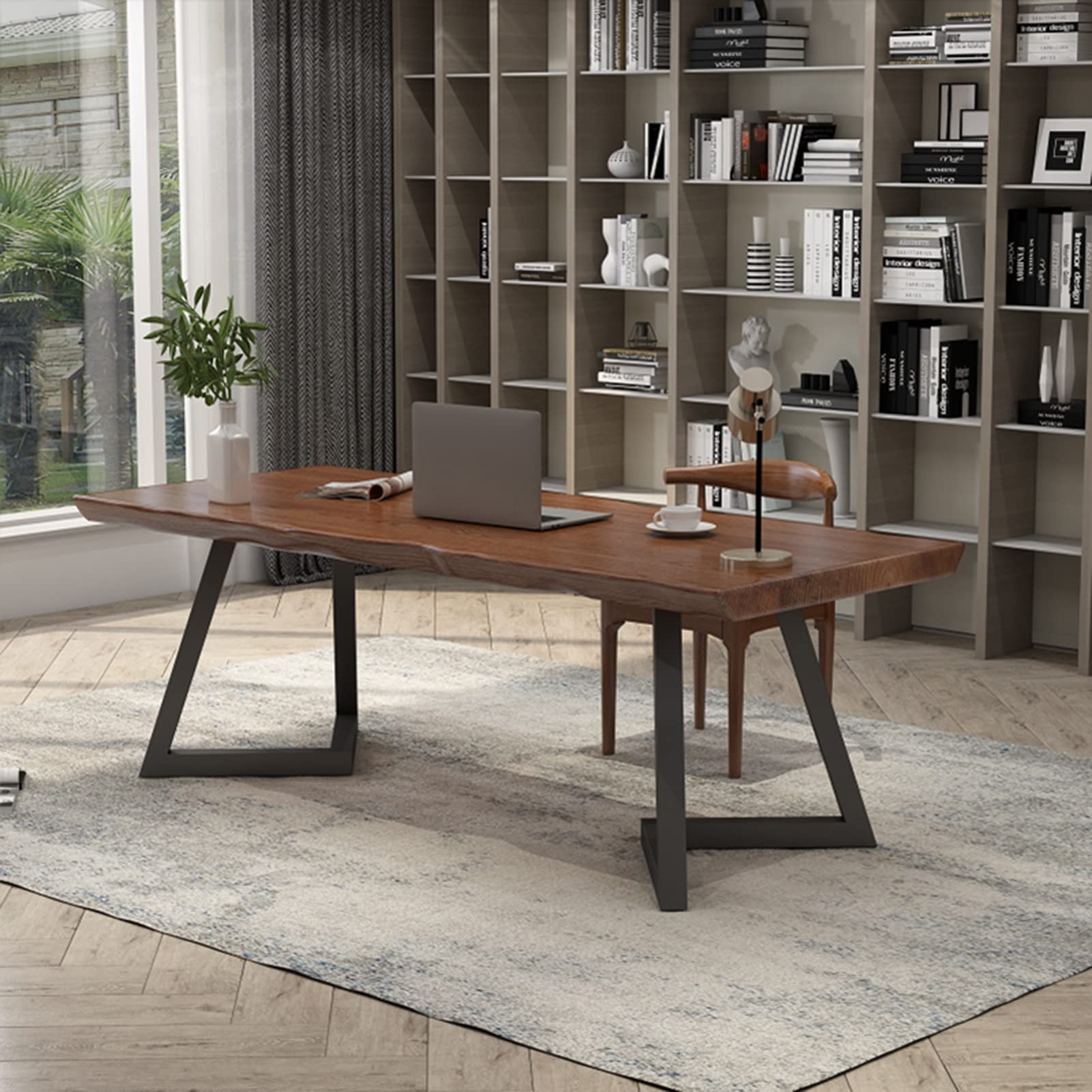 Biurko komputerowe Biurko z litego drewna, Nordic Home Biurko komputerowe Sypialnia Żelazne biurko Biurko biurowe, Grubość stołu -5 cm, 5 rozmiarów (120x60x75cm)