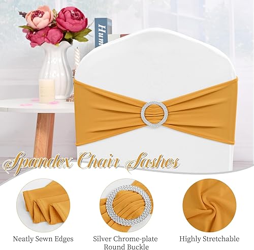 Miniatura 3 de 100 cintas elásticas de elastano para silla, con hebilla deslizante, lazos elásticos universales para sillas para bodas, fiestas, ceremonias,