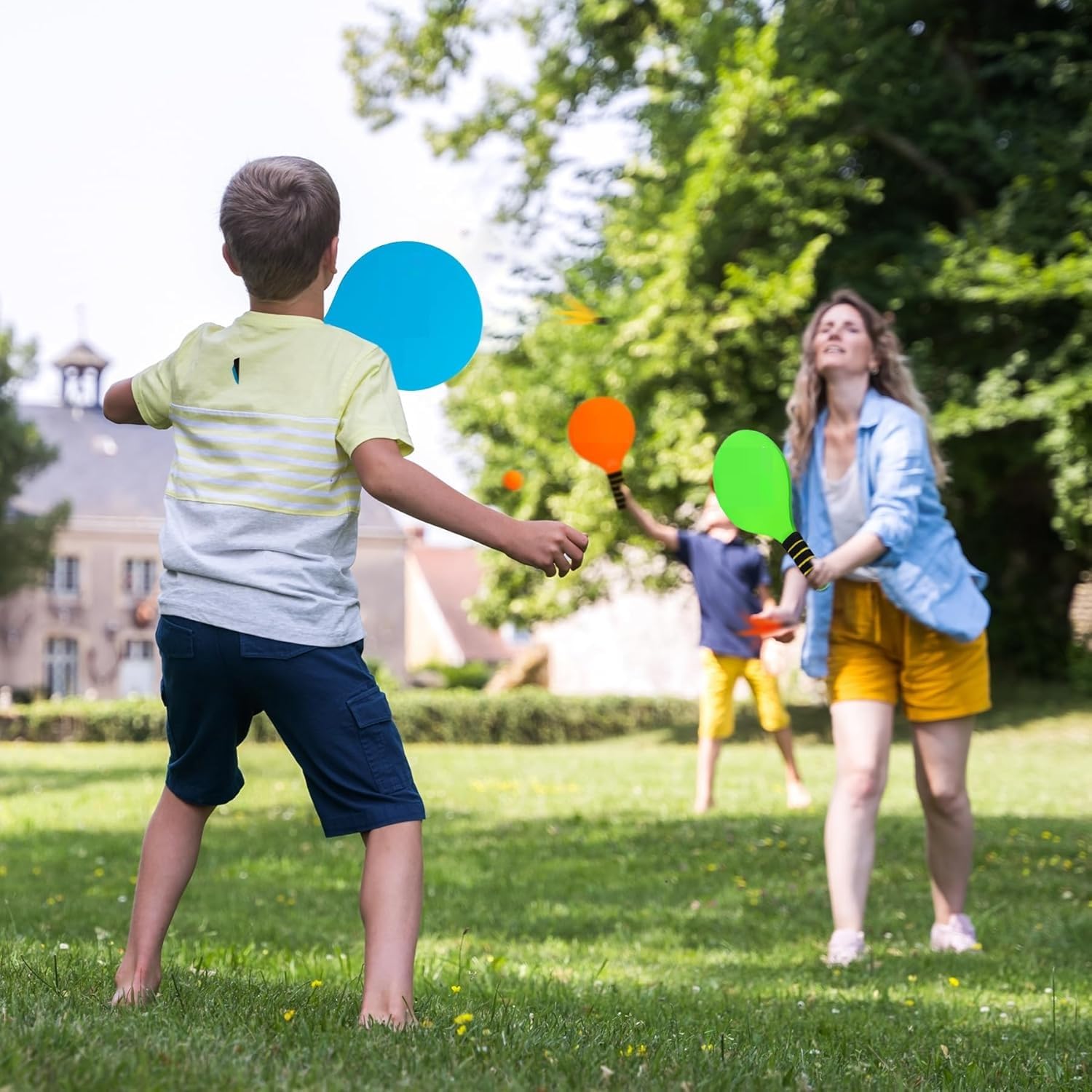 Kidzminton by Kidzhub - Kids Fun Badminton Racket Game for Kids Indoor Outdoor Year Round Fun Paddle Game Set for Boys, Girls and People of All Ages. (Blue and Orange) 1