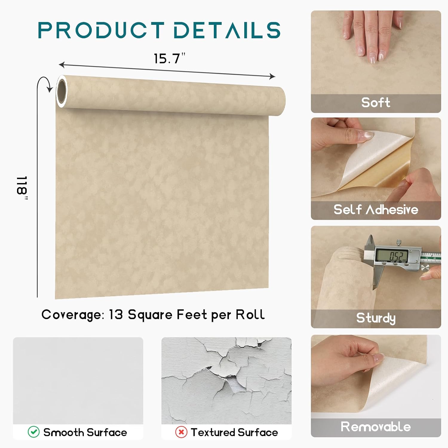VEELIKE Self Adhesive Velvet Flocking Liner 15.7''x118'' Champagne Beige Soft Velvet Fabric Contact Paper Peel and Stick Felt Sheet Wallpaper for Jewelry Box Drawer Liners Shelves DIY Arts & Crafts