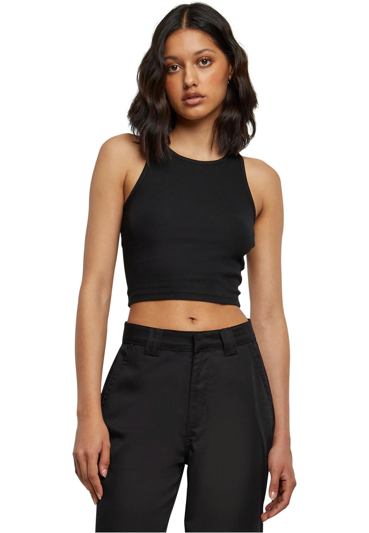 Urban Classics Women's Black (Black 7) Cropped Rib Top Ribbed Top For Short Cut Slim Fit Sizes Xs-5Xl, Black, 4XL