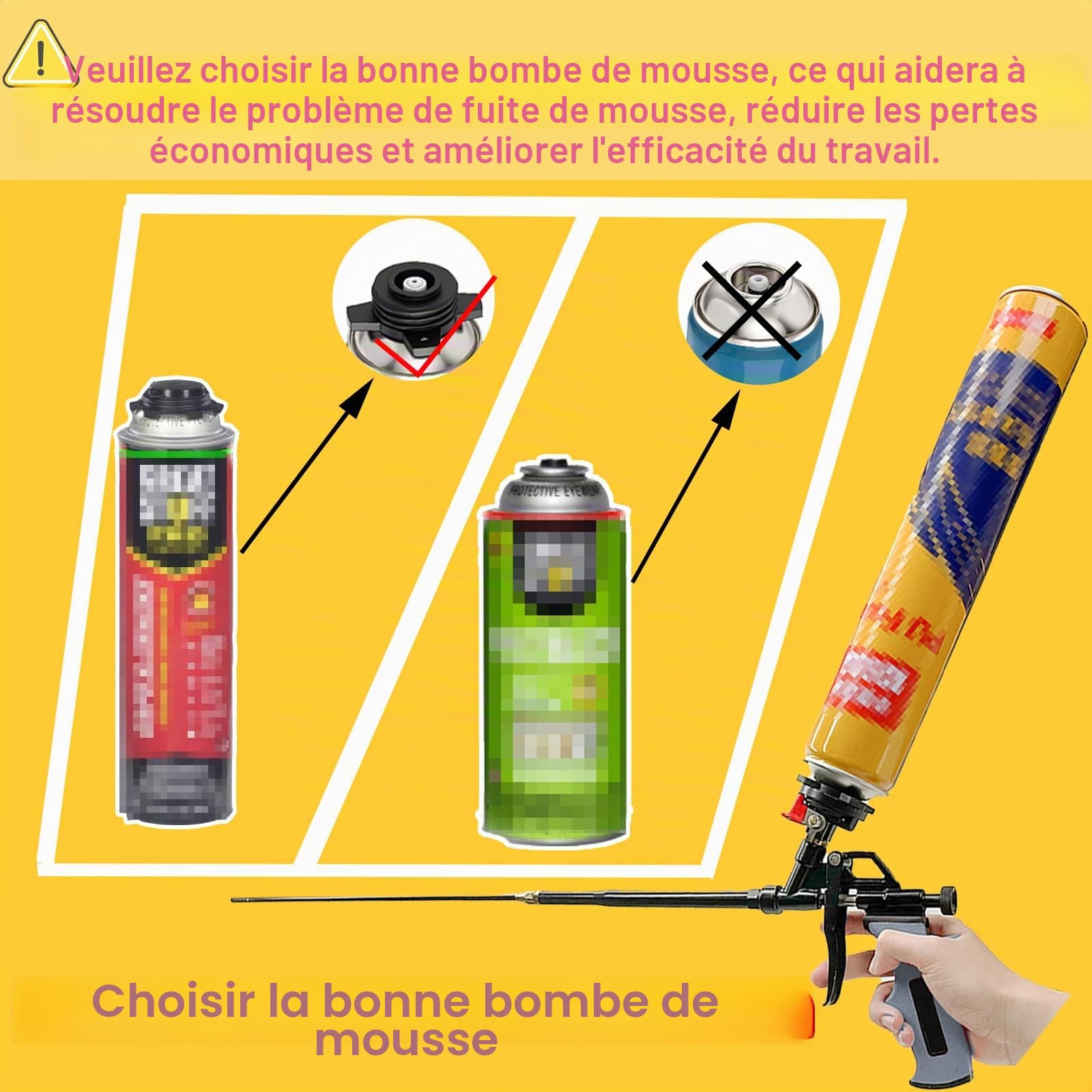 Pistolet à mousse extensible 63cm, pistolet professionnel pour mousse expansée avec revêtement PTFE, applicateur pour calfeutrage, isolation, remplissage, projets DIY (Gris)