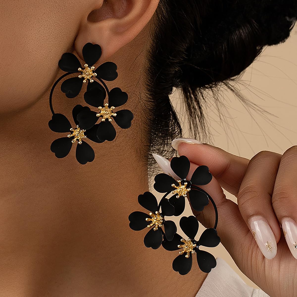 Daisy Flower Dangle Earrings for Women Plant Sunflower Hoop Stud Earring Triple Floral Camellia Statement Drop Earrings Jewelry for Women Gifts - Image 2