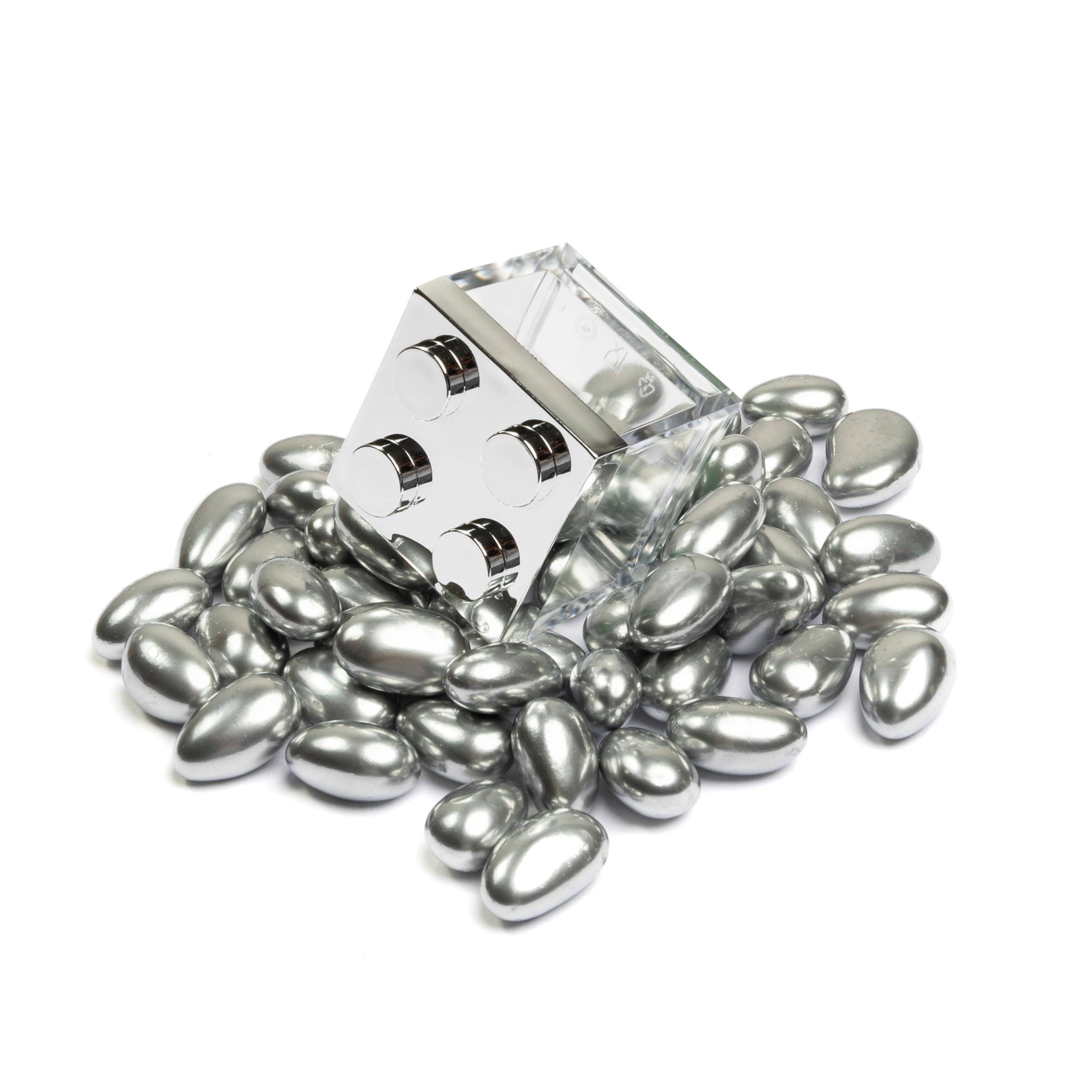 Manzoni Home - Contenitori Mattoncino - Set da 12 Pezzi - Versione Premium Argento Metallizato - Ideali Come Bomboniere per Battesimo e Decorazioni Creative - Made in Italy
