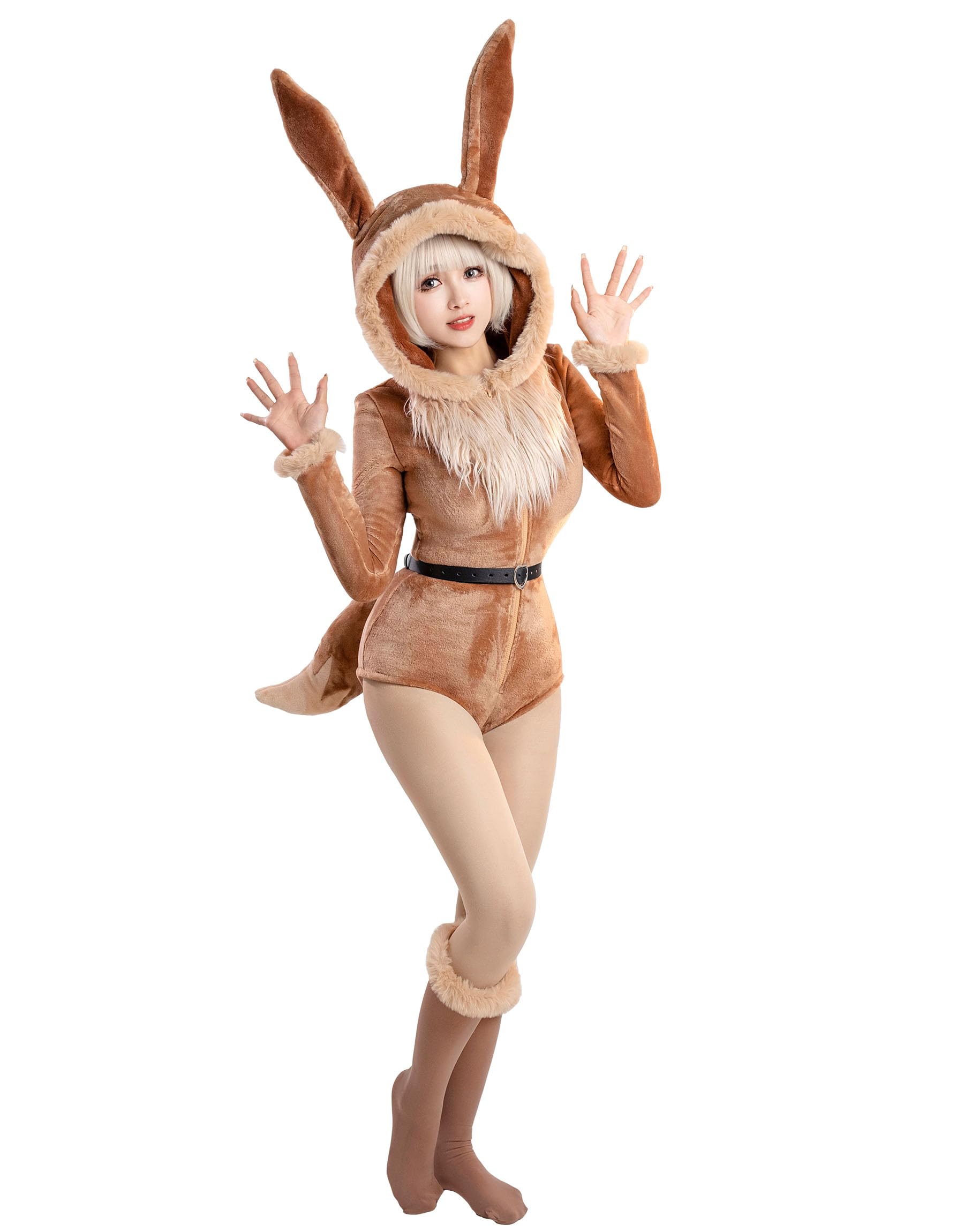 Mobbunny Women Onesie Animal Romper Fuzzy Pajamas Brown Loungewear Fluffy Hooded Homewear Christmas Halloween Cosplay: Medium Brown