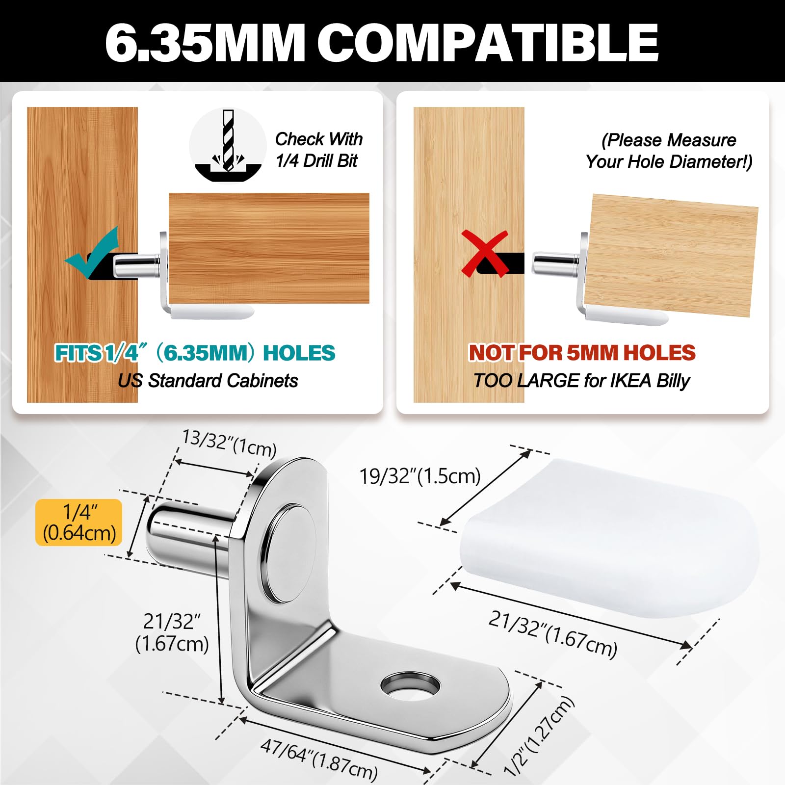 24 Pack Shelf Pegs 1/4 Inch (6.35mm), White Heavy Duty Cabinet Shelf Pins — Amazon image 2