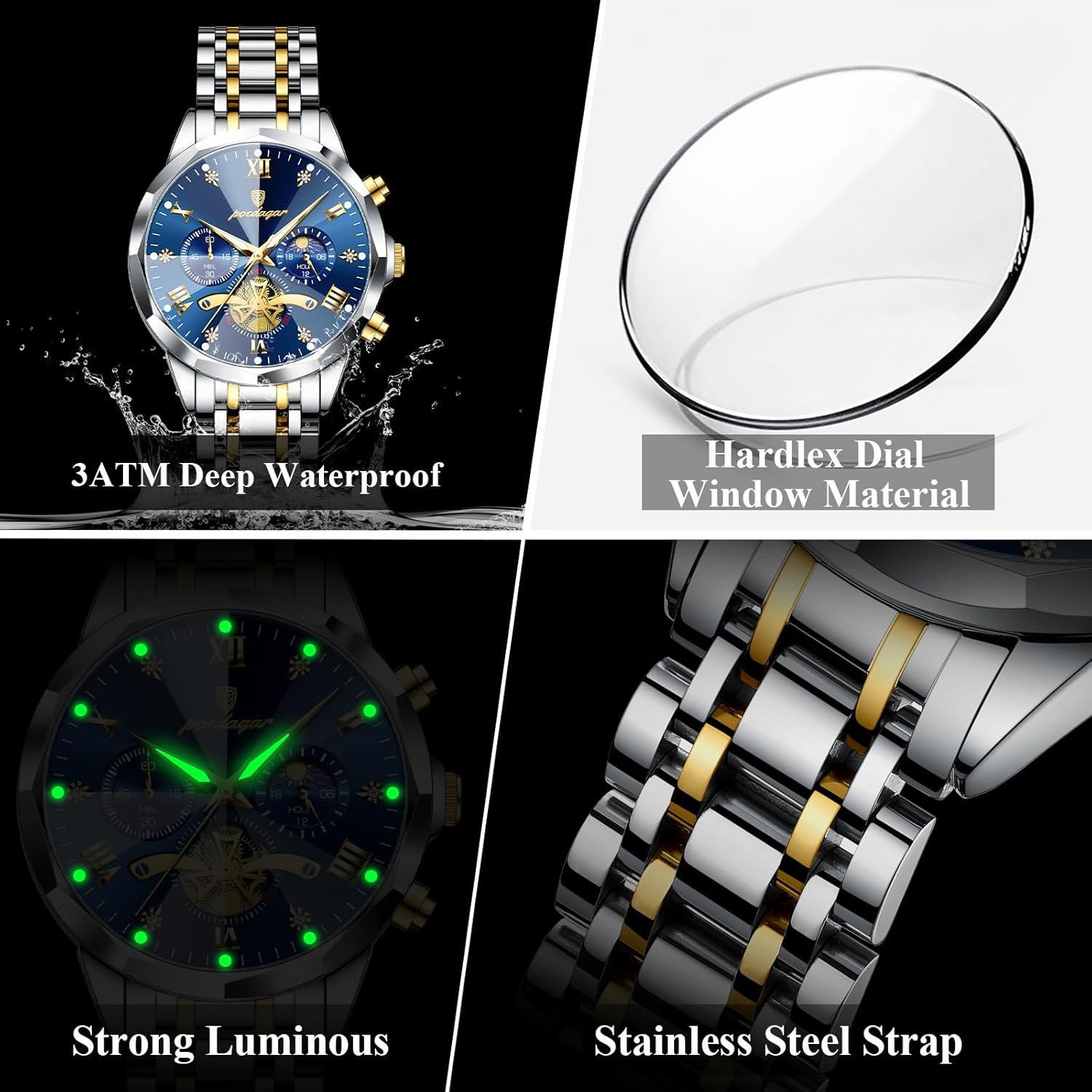 Luxury Men Watch Waterproof Luminous Chronograph Man Wristwatch Stainless Steel Fashion Business Classic Quartz Men's Watches - Image 3