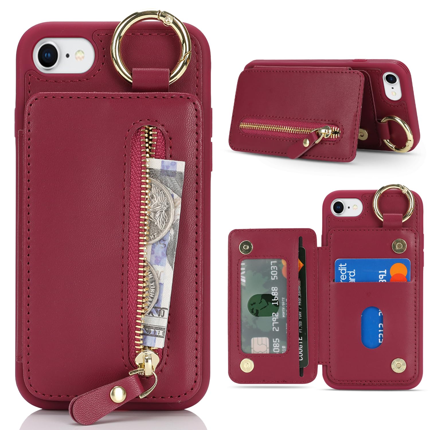 Ｈａｖａｙａ Case for iPhone SE 3rd & 2nd Gen iPhone 8 & iPhone 7 Case Wallet with Card Holder Keychain Ring Stand Leather Shockproof Phone case with Credit