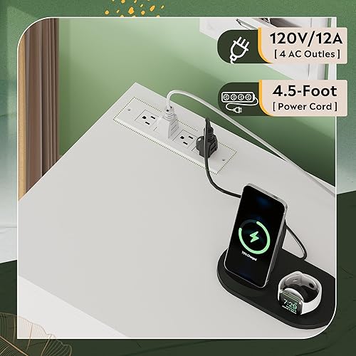 Miniatura 4 de DEVAISE Archivador con estación de carga, archivadores laterales de 1 cajón con cerradura para oficina en casa, soporte de impresora rodante de