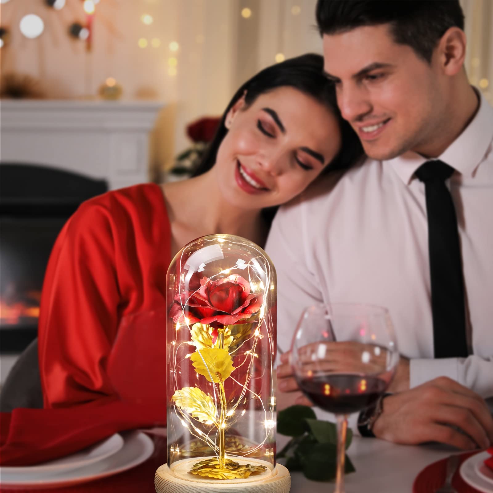ADAZ Rosa Stabilizzata Vera, Regali Natale Donna La Bella e La Bestia Rosa Eterna in cupola di vetro colorate con luce a LED per San Valentino, Natale, festa della mamma, giorno del ringraziamento