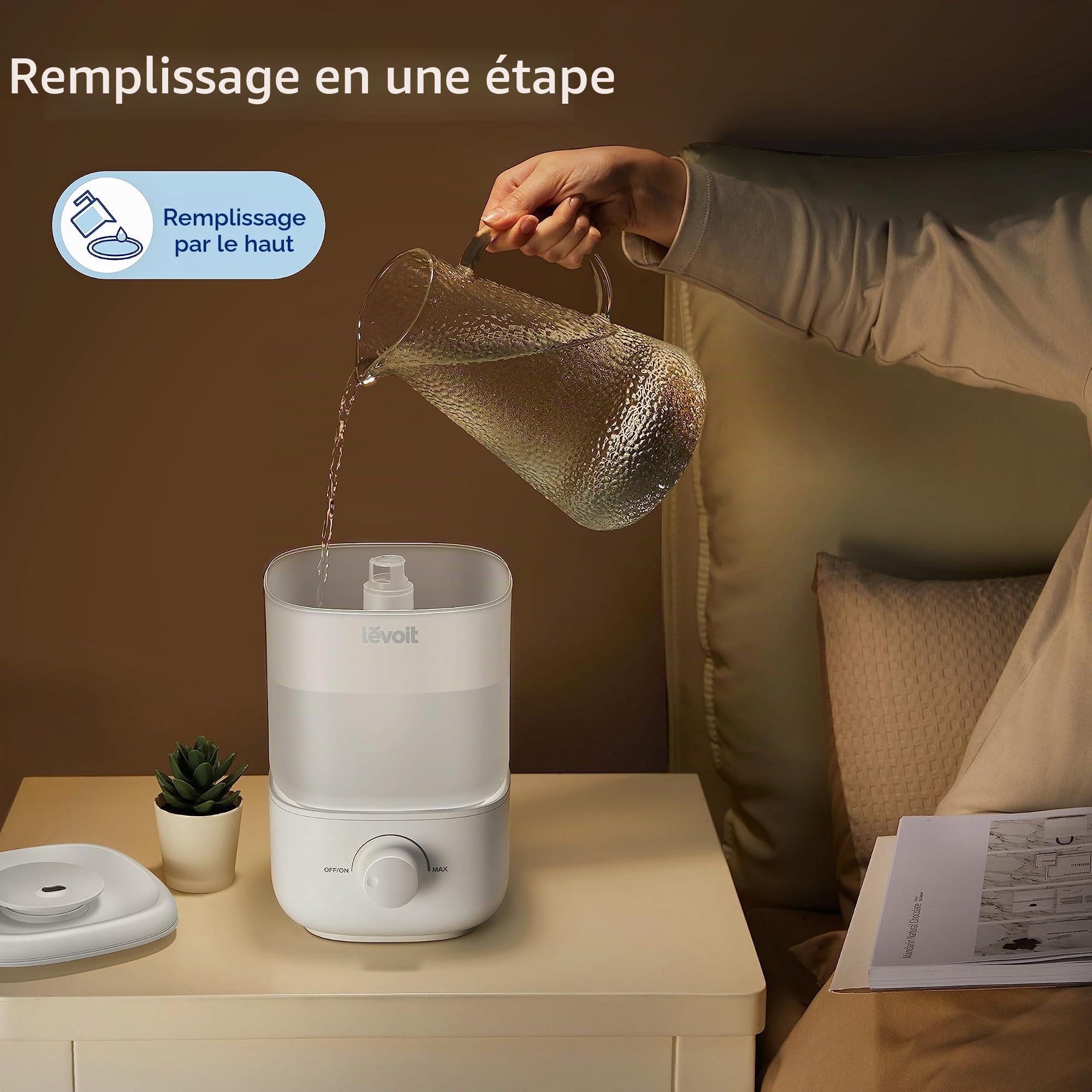 LEVOIT Humidificateur de remplissage supérieur pour chambre à coucher, réservoir de 2,5 L pour grande pièce, facile à remplir et à nettoyer, humidificateur d'air silencieux de 26 dB pour maison, bébé,