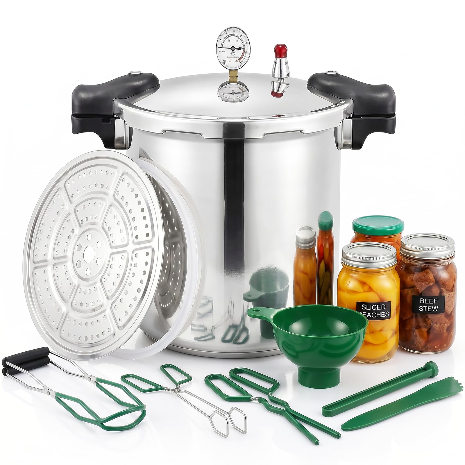25 ltr Pressure Canner Cooker & all american pressure canners for canning&Induction Compatible | Pressure Gauge & Pressure Regulator | Aluminum & Stainless Steel | Pressure release 13 PSI (+/- 5%)